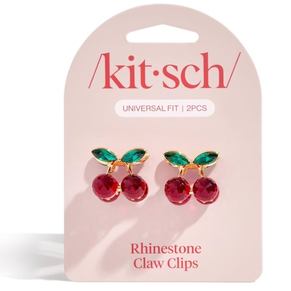 Kitsch Mini Rhinestone Claw Clips 2pc Set- Cherry - Picture 2 of 5